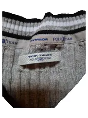 Vorschaubild 4 von Pullover Herren Zopfstrick V-Ausschnitt Grau Baumwolle Gr. M
