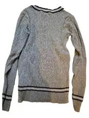 Vorschaubild 5 von Pullover Herren Zopfstrick V-Ausschnitt Grau Baumwolle Gr. M
