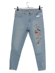 Vorschaubild 1 von Damen Jeans Slim Fit Gr. 40 Blau Blumenstickerei Boho