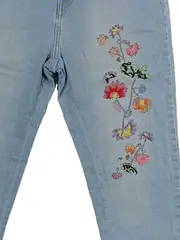 Vorschaubild 4 von Damen Jeans Slim Fit Gr. 40 Blau Blumenstickerei Boho