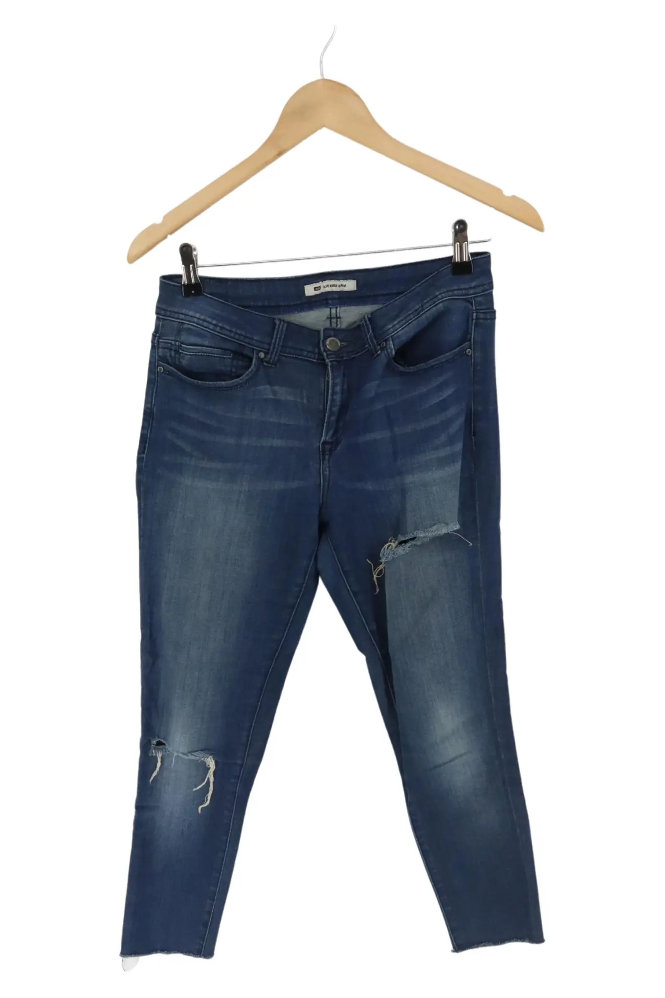 BLUE RIDGE DENIM Damen Mom Jeans Blau Ripped Distressed Fransen Gr. 38/M