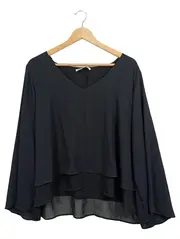 Vorschaubild 1 von Damen Bluse Schwarz XL Modern Asymmetrischer Schnitt Langarm