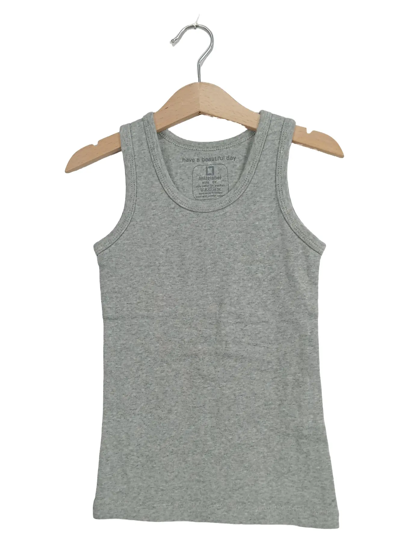 LITTLE LABEL Kinder Unterhemd Tanktop Grau Größe 116 Basic Baumwolle