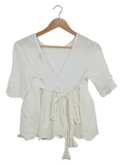 Vorschaubild 1 von Damen Hemdbluse Gr. 37 Weiß Feminin Lochmuster Schleife