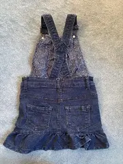 Vorschaubild 2 von Jeans Latzkleid Mädchen Gr. 92 Pailletten Rüschen Blau Sommer