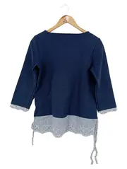 Vorschaubild 2 von Damen Pullover Gr. 36/S Blau Casual mit Lochmuster & Schleifen