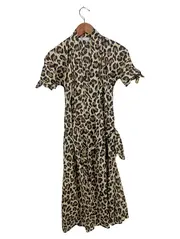 Vorschaubild 1 von Damen Freizeitkleid Leopardenmuster Gr. 36/S Baumwolle Braun Midi