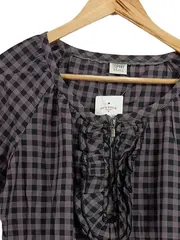 Vorschaubild 2 von Hemdbluse Damen Kariert Mehrfarbig Rüschen 3/4 Arm Gr. 38 M