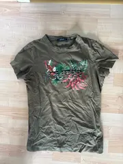 Vorschaubild 3 von Damen T-Shirt Gr. 34 Oliv mit tropischem Print