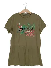 Vorschaubild 1 von Damen T-Shirt Gr. 34 Oliv mit tropischem Print