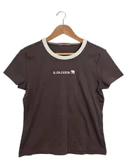Vorschaubild 1 von Damen T-Shirt Gr. 40/L Braun Casual Logo-Print Kurzarm
