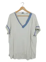 Vorschaubild 1 von Damen T-Shirt V-Ausschnitt Weiß Streifen Gr. 48/50 Viskose