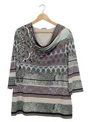 Vorschaubild 1 von Damen Top Shirt Gr. 40 Ethno Muster Wasserfallausschnitt 3/4-Arm