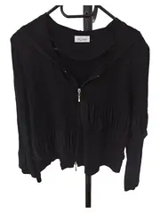 Vorschaubild 2 von Damen Strickjacke XL Schwarz Kapuze Rüschen Casual Feminin