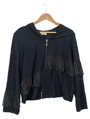 Vorschaubild 1 von Damen Strickjacke XL Schwarz Kapuze Rüschen Casual Feminin
