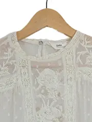 Vorschaubild 2 von Damen Bluse Weiß Gr. 38, M mit Quasten Spitze Stickerei Bohemian
