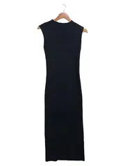Vorschaubild 1 von Strickkleid Damen Gr. 36 Schwarz Modern Elegant Midi Rippstrick