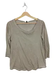 Vorschaubild 1 von BENETTON Damen Langarmshirt 3/4 Arm Beige Gr. 38 M Casual Rippstrick Logo