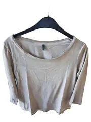 Vorschaubild 2 von BENETTON Damen Langarmshirt 3/4 Arm Beige Gr. 38 M Casual Rippstrick Logo