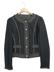 Vorschaubild 1 von Damen Blazer Jacke Schwarz Strukturmuster Fransen Gr. 38 M