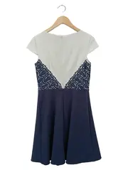 Vorschaubild 2 von Damen Freizeitkleid Blau Gr. 36/S Elegant Lochmuster Spitze Midikleid