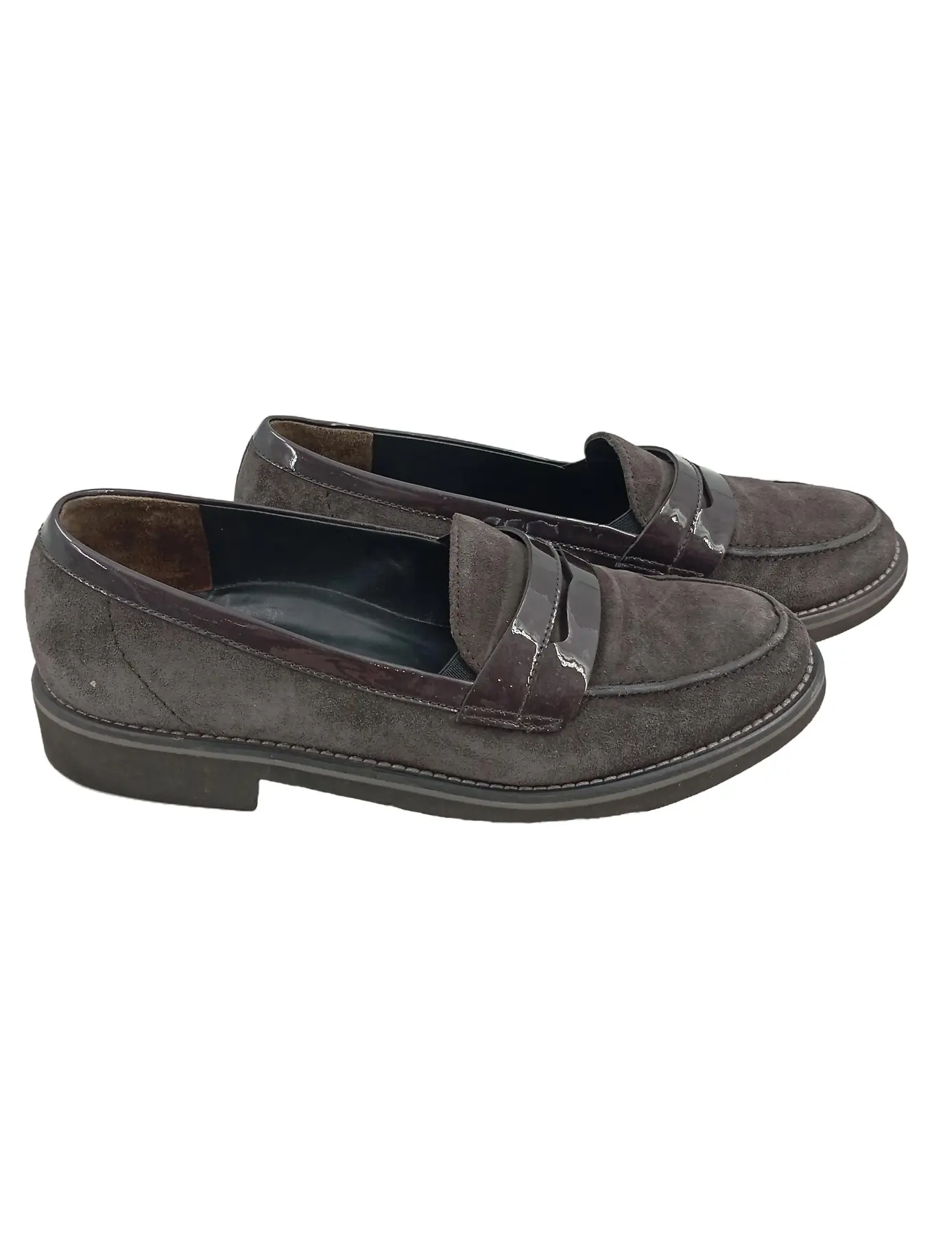 PAUL GREEN Damen Slipper Loafer Gr. 38 Grau Klassisch Wildleder Lackleder