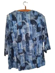 Vorschaubild 2 von Damen Bluse Gr. 44 Blau Paisley Muster 3/4 Arm Casual Shirt
