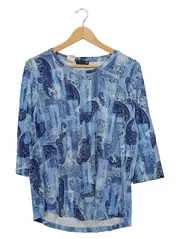 Vorschaubild 1 von Damen Bluse Gr. 44 Blau Paisley Muster 3/4 Arm Casual Shirt