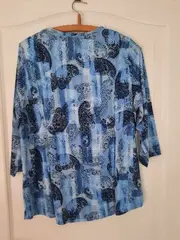 Vorschaubild 6 von Damen Bluse Gr. 44 Blau Paisley Muster 3/4 Arm Casual Shirt