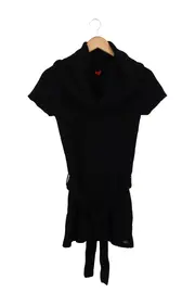 Vorschaubild 1 von Damen Freizeitkleid Strickkleid Schwarz Gr. 32/XS Wasserfallausschnitt