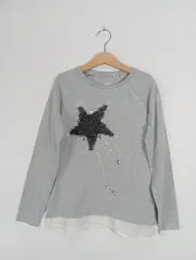 Vorschaubild 2 von Mädchen Langarmshirt Grau Stern Casual Kinder Gr. 130-140