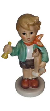 Vorschaubild 1 von Junge mit Trompete und Holzpferd Figur Mehrfarbig 9cm