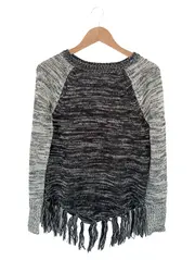 Vorschaubild 1 von Damen Pullover Strickpullover Grau 36/S Casual Fransen