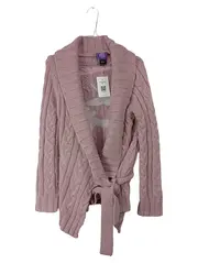 Vorschaubild 2 von Strickjacke Damen Gr. S Rosa Zopfmuster Bindegürtel