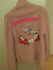 Vorschaubild 3 von Strickjacke Damen Gr. S Rosa Zopfmuster Bindegürtel