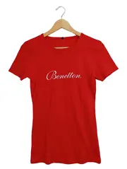 Vorschaubild 1 von BENETTON Damen T-Shirt Rot Gr. L Logo-Print Baumwolle Casual