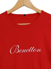 Vorschaubild 2 von BENETTON Damen T-Shirt Rot Gr. L Logo-Print Baumwolle Casual