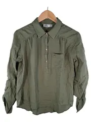 Vorschaubild 1 von Hemdbluse Langarm Damen Oliv Gr. S Baumwolle Freizeit Casual
