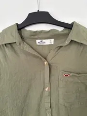 Vorschaubild 4 von Hemdbluse Langarm Damen Oliv Gr. S Baumwolle Freizeit Casual