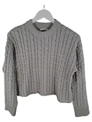 Vorschaubild 1 von Mädchen Strickpullover Zopfmuster Grau Gr. 164 Cropped