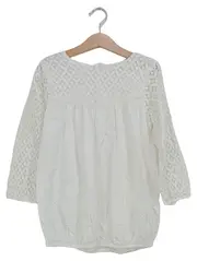 Vorschaubild 1 von Bluse Mädchen Gr. 140 Weiß Lochmuster Spitze 3/4-Arm