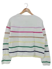 Vorschaubild 2 von Damen Pullover Gr. 34/XS Weiß Gestreift Casual Strickpullover