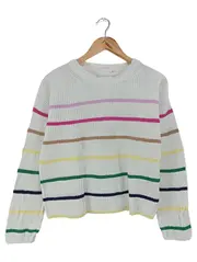 Vorschaubild 1 von Damen Pullover Gr. 34/XS Weiß Gestreift Casual Strickpullover