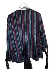 Vorschaubild 2 von Damen Wickelbluse Streifen Bordeaux Blau Gr. M 38 Elegant