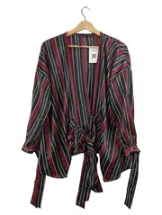 Vorschaubild 1 von Damen Wickelbluse Streifen Bordeaux Blau Gr. M 38 Elegant