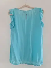 Vorschaubild 2 von Damen Bluse Türkis Einheitsgröße Ärmellos Rüschen Feminin