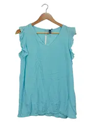 Vorschaubild 1 von Damen Bluse Türkis Einheitsgröße Ärmellos Rüschen Feminin