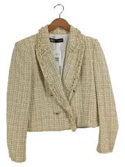 Vorschaubild 1 von Damen Tweed Blazer Bouclé Jacke Beige Cropped Gr. M 38