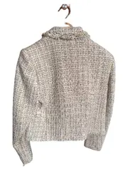 Vorschaubild 5 von Damen Tweed Blazer Bouclé Jacke Beige Cropped Gr. M 38