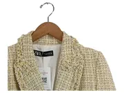 Vorschaubild 4 von Damen Tweed Blazer Bouclé Jacke Beige Cropped Gr. M 38